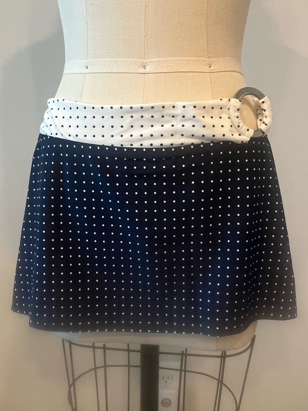 Esprit Navy & White Polka Dot Swim Coverup Skirt with Ring Detail